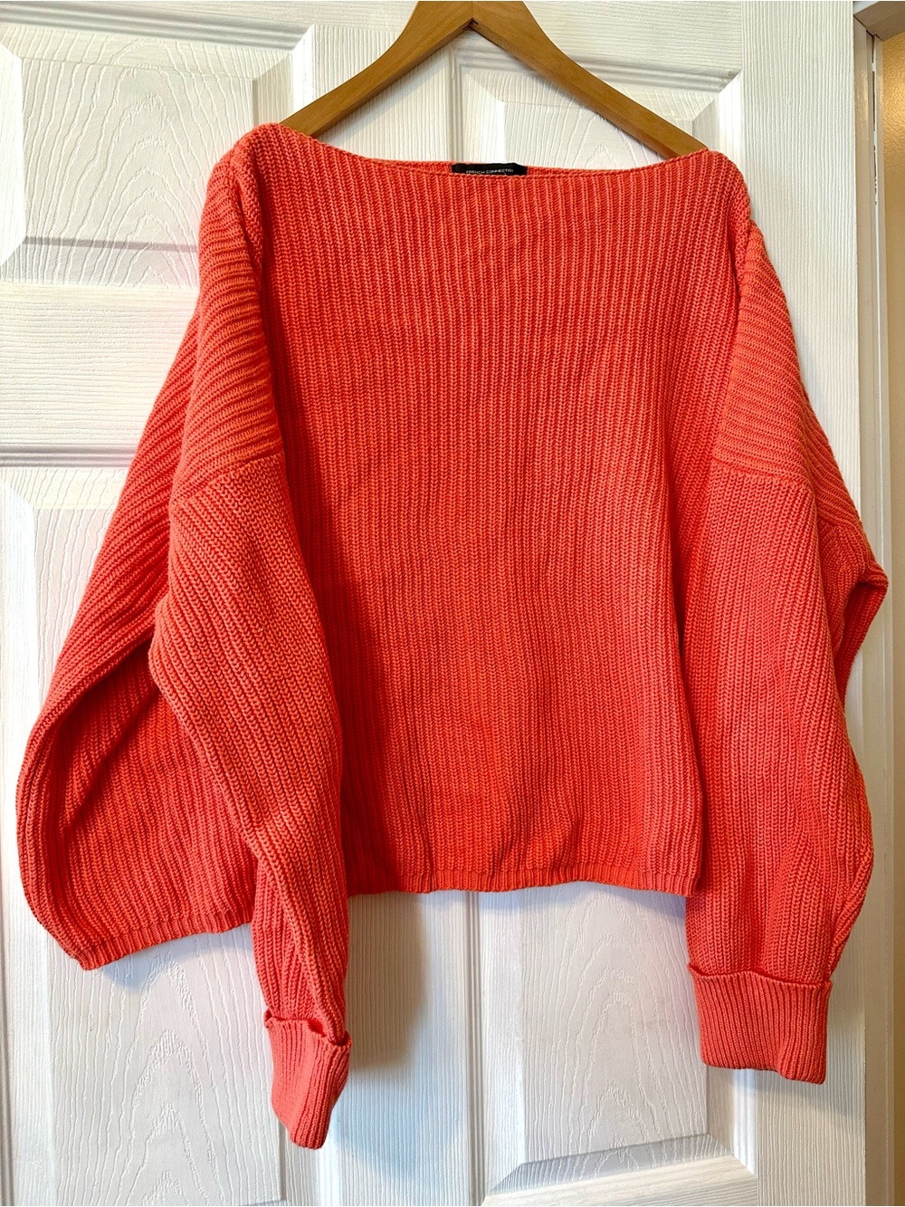 French Connection Coral Off-the-Shoulder Ribbed Sweater